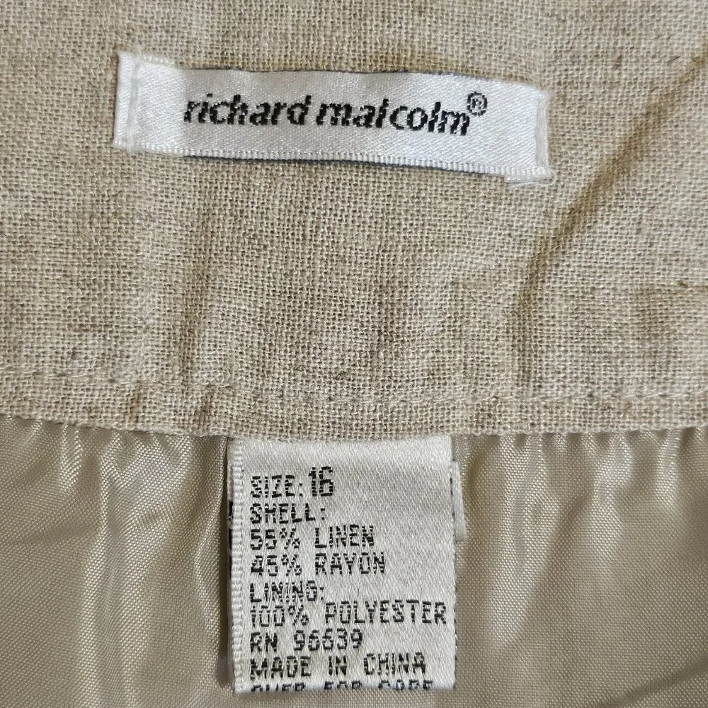 RICHARD MALCOLM Beige Embroidered  Beaded Linen Midi A-Line Skirt Size 16 - Picture 8 of 9
